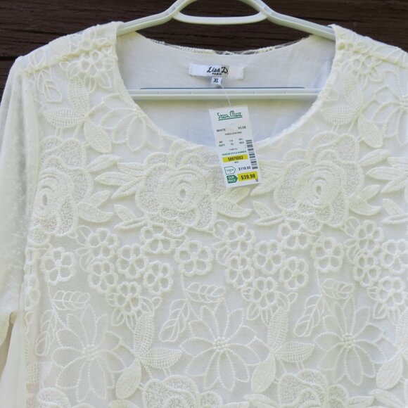Lisa D. Paris White Floral Romantic Embroidery Lace Long Sleeves Blouse Size XL - Picture 2 of 10